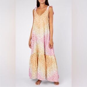 JULIET DUNN TUCKERNUCK V Neck Animal Print Maxi Sundress Tie Straps One Size